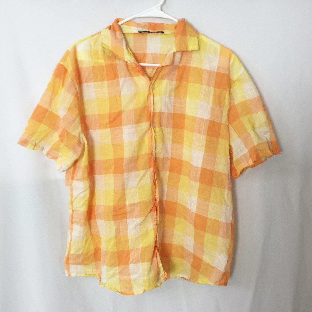 Yellow Plaid Shirt SS Button-Down Size Medium